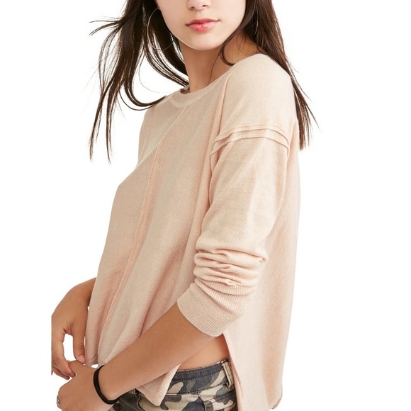 2/$10! Poof! cotton high-low tunic long sleeve crew neck sweater pink small - Picture 3 of 11